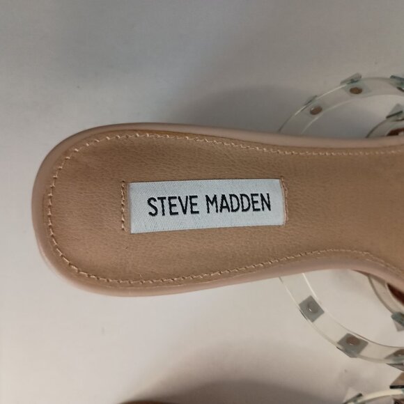 Steve Madden Studded Block Heel Clear Strappy Shoes Women’s Size 8M - Picture 9 of 12